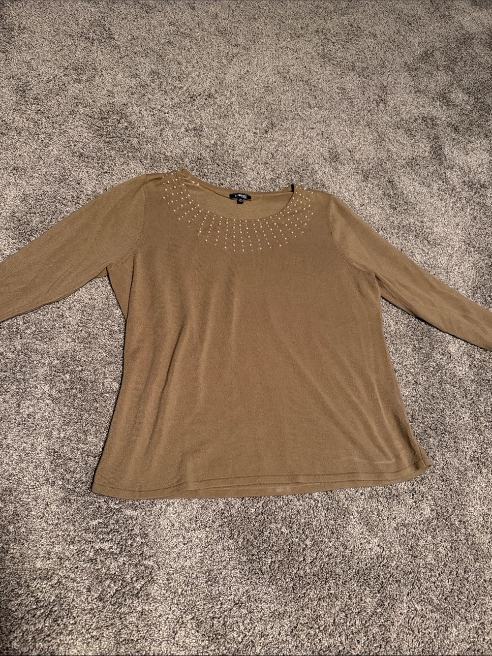 Elementz Olive Stud-Detail Long Sleeve Knit Top